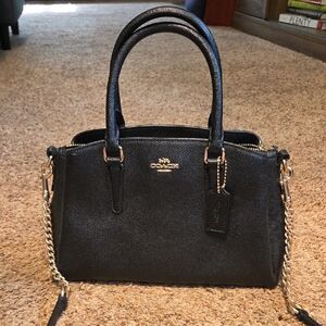 Coach Black Leather Satchel with Gold Accents